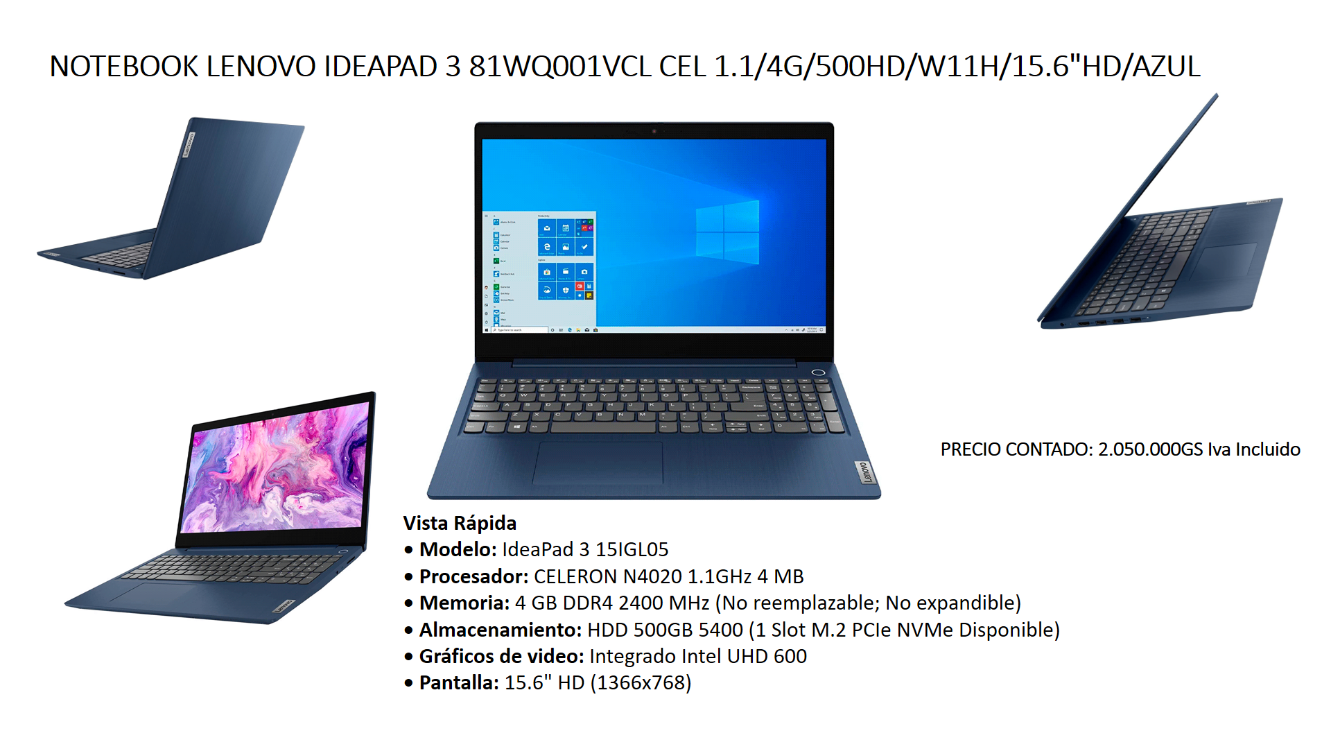 NOTEBOOK LENOVO IDEAPAD 3 81WQ001VCL  